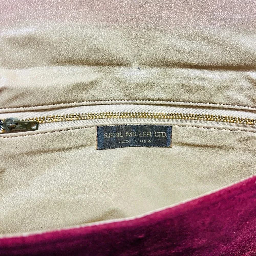 Vintage Shirl Miller USA Burgundy Red‎ Suede Clutch Shoulder Bag Purse